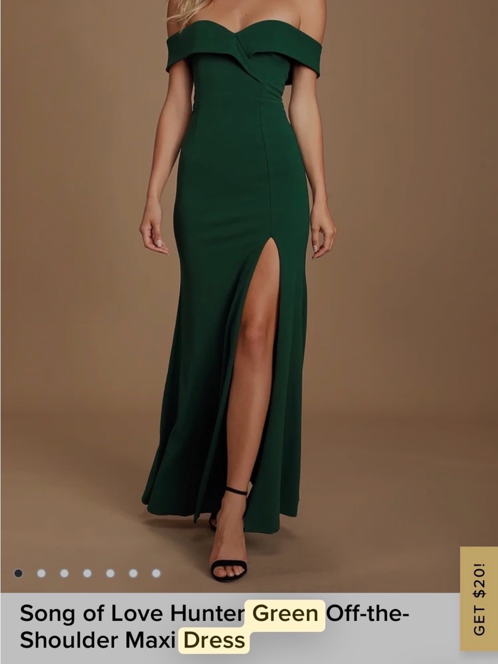 Lulus Women’s Green Off Shoulder Solid Maxi Dress Long Side Slit Size XL